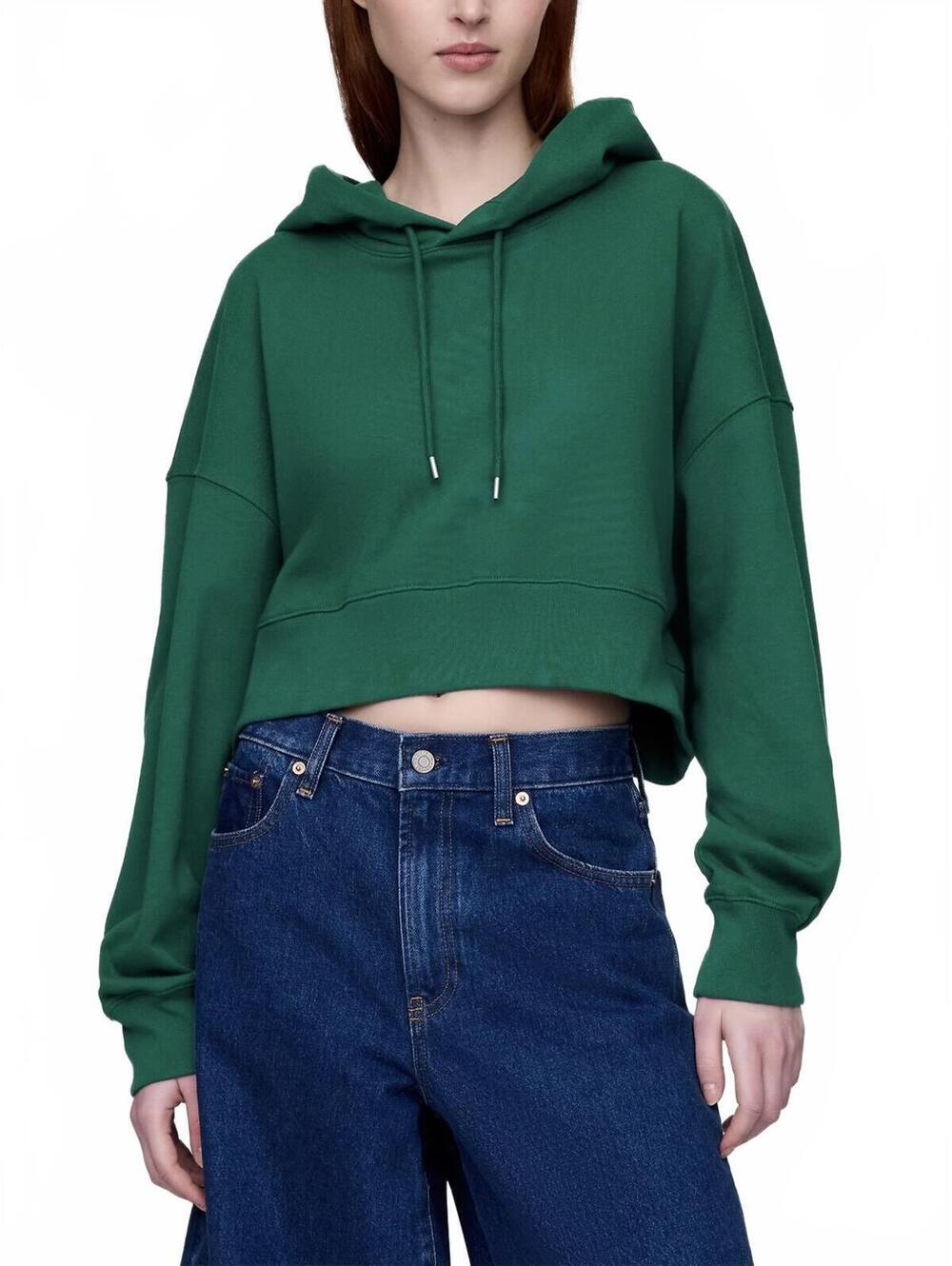 Gap French Terry Oversized Crop Hoodie NWT Balsam Tree Green Size Large